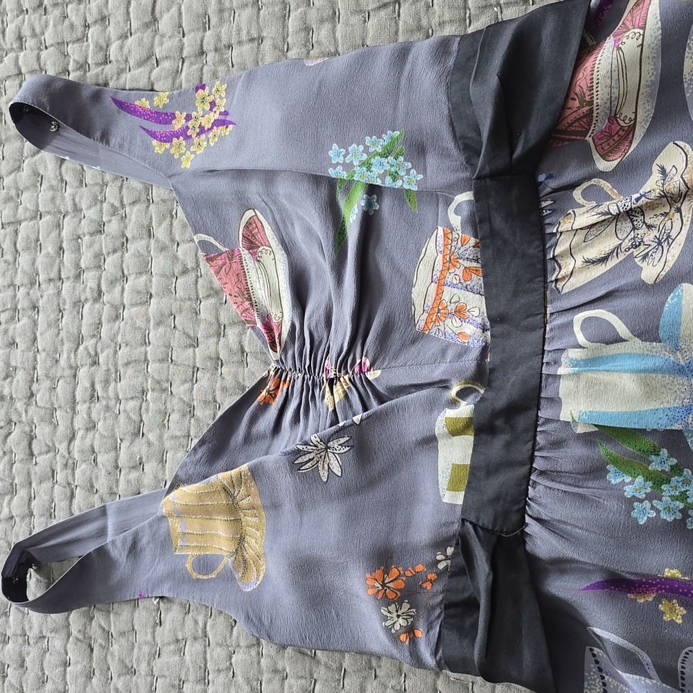 Anthropologie Dress By FLOREAT Teacup Print Purple Silk "Sugar & Cream Dress" - Picture 16 of 16